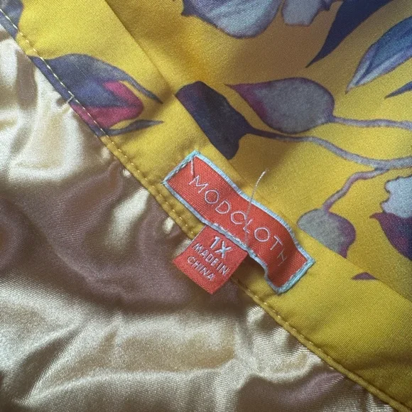 EUC ModCloth Gold Pink/White Floral Full Skirt Plus Size 1X 14/16 - Picture 5 of 7